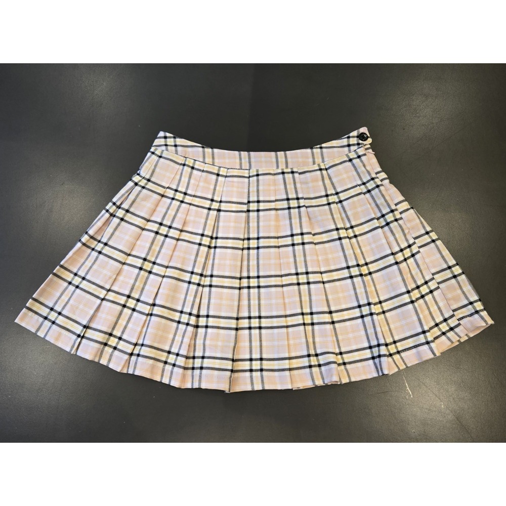 Plaid Pleated Skater Skirt Size XL Faded Rose Pink Black White Yellow Y2K Style
